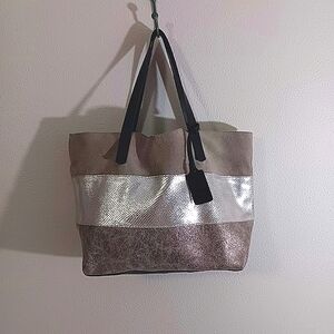 Stylish Silver and Tan Tote Bag